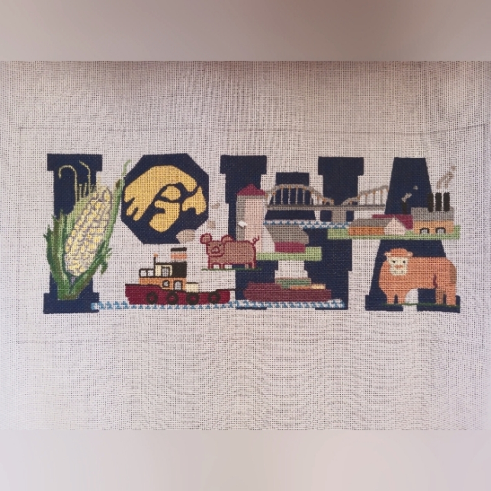 Needlepoint "IOWA" State Canvas